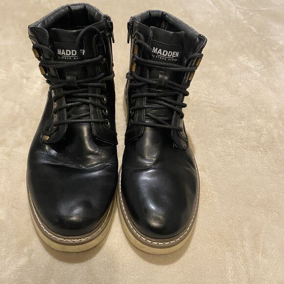 Madden Mens Combat Boots Lined Zip Lace Up  Black Size 10.5 Comfy Stylish Rock - Picture 1 of 8